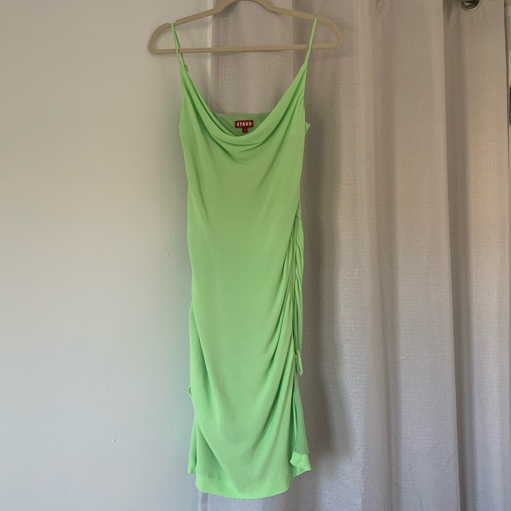 Staud tarte ruched crepe green dress size 4